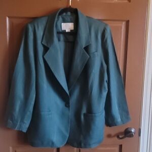 Lord&Taylor-Linen Hunter Green long sleeved,  collared  Blazer. 14W